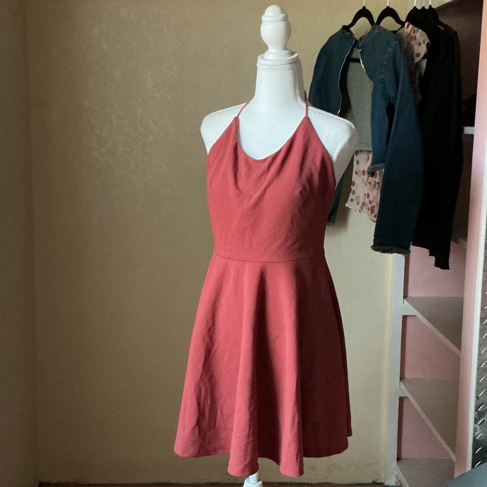Trac Halter Neck Dress in Rust